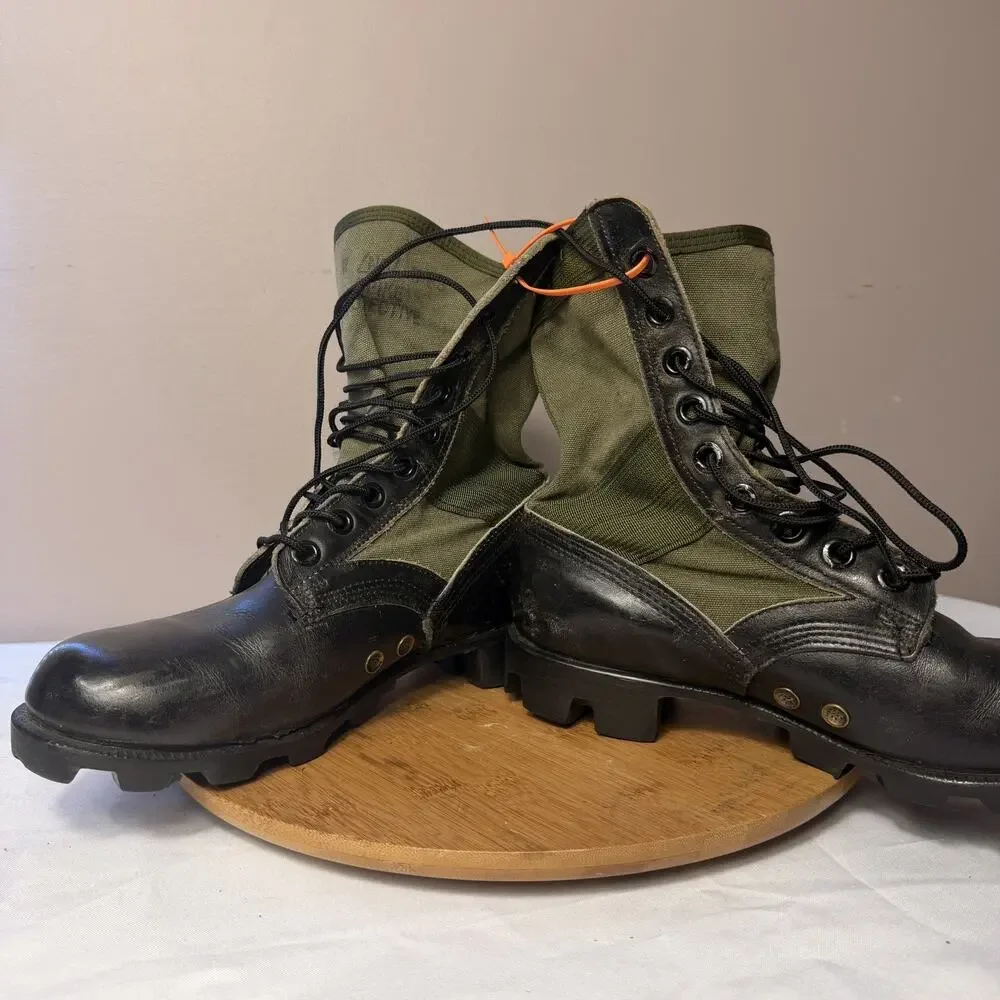 Vietnam War Original US Military Jungle Boots Green Canvas Black Leather Size 7W